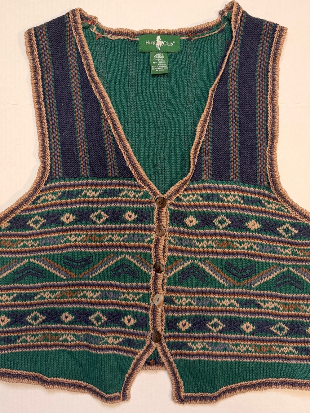 Vtg. 90's Hunt Club Women’s Lrg Knit Sweater Vest Buttons Aztec Grandpacore